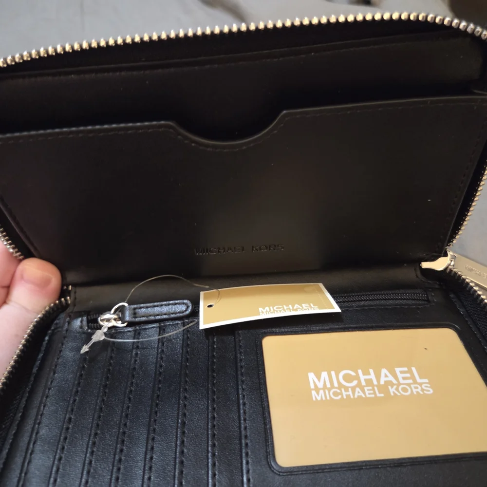 Michael Kors Black MK Logo Zip Wristlet